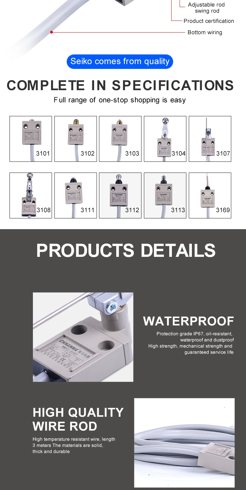 Tz-3102 Series Limit Switch UR Inner Core Parallel Top-Roller Stainless Customized Length